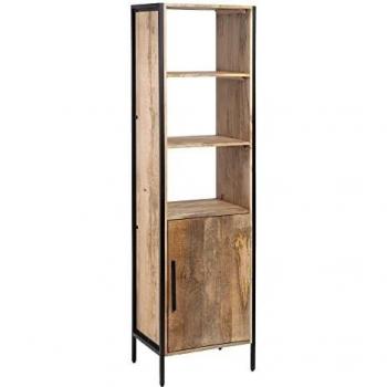 LOLAhome Estantería Envejecida con 1 Puerta y 2 estantes de Madera de Mango Natural de 55x40x195 cm