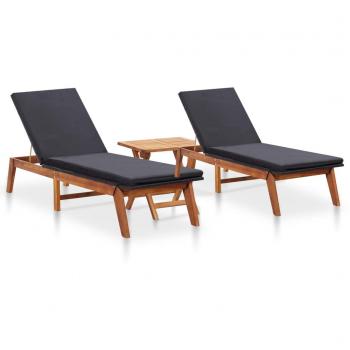 Sun Loungers Set with Table - 2 pcs Poly Rattan and Solid Acacia Wood