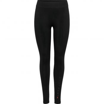 Leggings de mujer Only Play Onpnoon en jersey elástico con cintura ajustable, color negro y estampado rojo