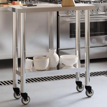 Mesa de trabajo de cocina con ruedas acero inoxidable 82,5x30x85 cm