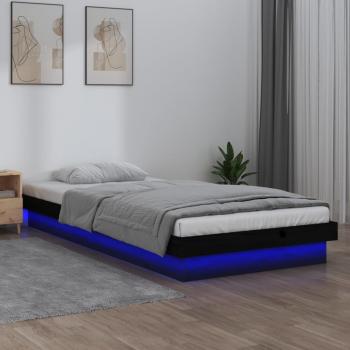 Estructura de cama con LED de madera maciza negra 90x200 cm
