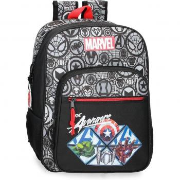 Mochila Escolar Avengers Heroes 38x30x12cm Poliéster Negro con Bolsillos Laterales