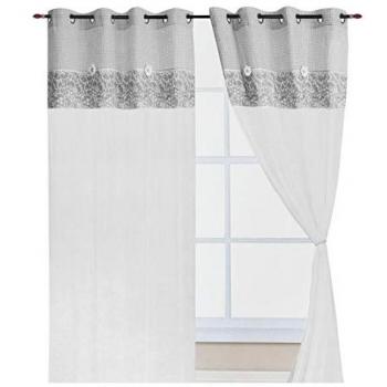 Par de cortinas shabby chic margaritas grises para ventanas y puertas interiores 140x290 cm
