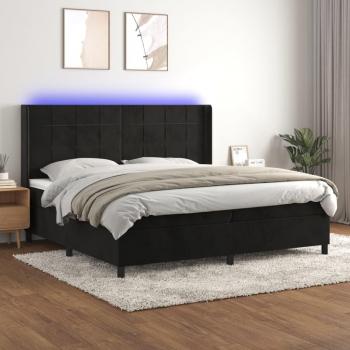Cama Box Spring con Colchón y LED Terciopelo Negro 200x200 cm