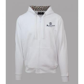 Aquascutum Men's London Embossed Signature Logo White Zip-Up Hoodie - Size Small