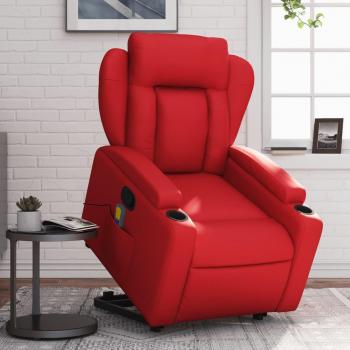 Sillón de masaje reclinable rojo en cuero sintético con función de masaje, diseño ergonómico, reposapiés ajustable y tapizado en cuero artificial
