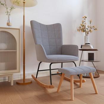 Silla mecedora con reposapiés de tela gris claro vidaXL