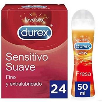 Durex Preservativos Ultrafinos Sensitivo Suave 24 condones + Durex Lubricante Fresa 50 ml