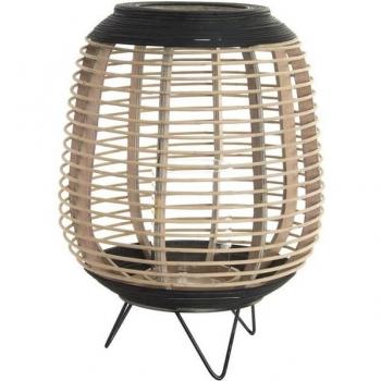 Portavelas DKD Home Decor Cristal Negro Metal Marrón Bambú