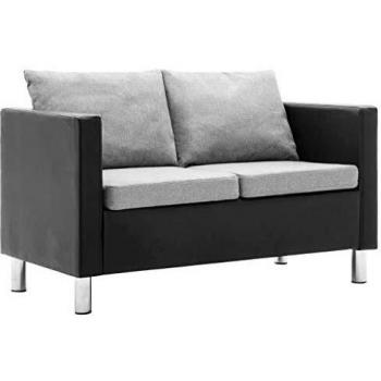vidaXL Sofá de 2 Plazas Cuero Sintético Negro Gris Claro Asiento Sillón Silla