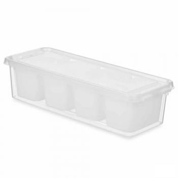 KINVARA Organizador para Nevera Blanco Transparente Plástico 37,5 x 9 x 14,3 cm (12 Unidades) - Cuida Cada Detalle de Tu Hogar