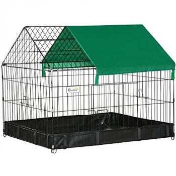 PawHut Jaula para Animales Pequeños Parque para Mascotas con 2 Puertas, Toldo y Base con Tela Oxford Impermeable para Interior y Exterior, Dimensiones: 90x75x75 cm, Color: