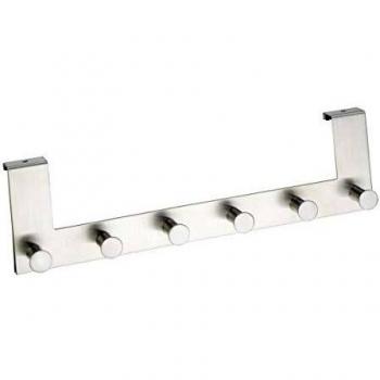 WENKO Colgador sobrepuerta Celano acero inox - 6 ganchos, Acero inoxidable, 39 x 11 x 5.5 cm, Mate