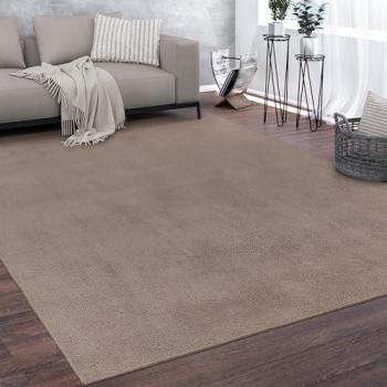 Alfombra Salón Pelo Corto Lavable Monocolor Moderna Suave Taupe 120x170 cm