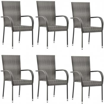 Stackable Outdoor Chairs Set of 6 Gray Poly Rattan