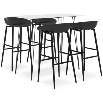 Mesa alta y taburetes de bar de 5 piezas blanco y negro