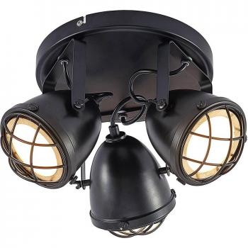 Lindby Biona LED downlight de techo con anillo dorado, 3 luces, Ø 22 cm, tipo industrial, color negro, material metal, foco empotrado GU10 para salón y comedor