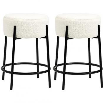 Conjunto de 2 Taburetes Altos de Cocina HOMCOM, Sillas Altas sin Respaldo, Carga 120 kg, para Bar Salón Comedor, Color Blanco