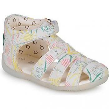 Sandalias Kickers BIGFLO-2 para Niños y Niñas de Piel Nappa Blanca con Detalles Amarillos