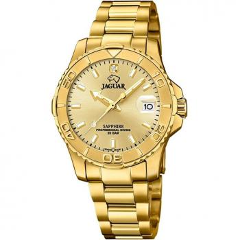 Reloj Jaguar J898/2 Couple Diver para Mujer, Esfera Beige, Acero Dorado, Sumergible Profesional