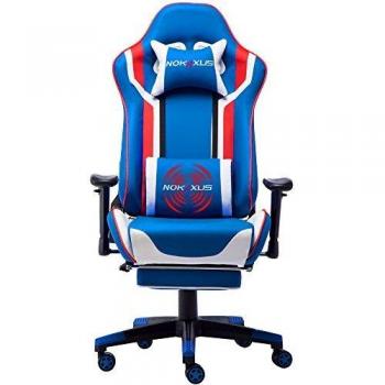 NOKAXUS - Silla de Oficina para Videojuegos tamaño Grande Respaldo Alto Asiento de Carreras con masajeador Soporte Lumbar y reposapiés retráctil Ajuste de 90-180 Grados del Respaldo