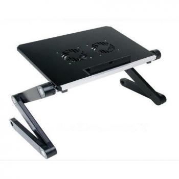 Soporte portátil y ajustable de aluminio para portátiles, Notebooks y Macbooks con ventiladores para CPU, de peso ultraligero, ergonómico, bandeja para la cama, posición parado o sentado