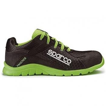 Sparco Practice 0751745NRVF Zapatilla Deportiva de Seguridad S1P SRC, Color Negro/Verde Fluo, Talla 45
