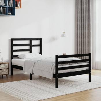 Estructura de cama cuadrada redonda negra de madera maciza 90x200 cm
