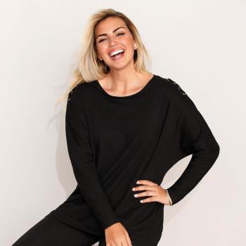 Camiseta Escote Redondeado y Manga Larga Kimono con Tiras Cruzadas y o - 018793,Negro,3XL