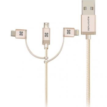 Promate Unlink-trio Cable 3-en-1 Micro-USB/USB-C/Lightning Dorado