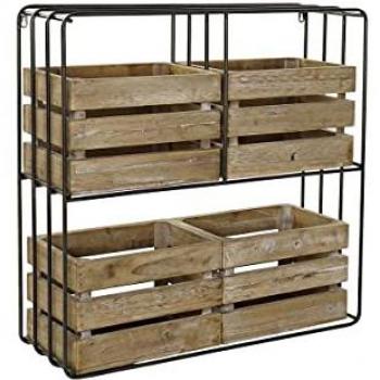 Estantería DKD Home Decor Negro Natural Madera Metal 72 x 22 x 72 cm con cestas de madera colgadas en la pared, estándar