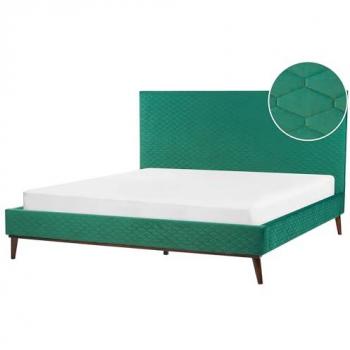 Cama Super King Size 180 x 200 cm de Terciopelo Verde Acolchada con Estructura de Madera Oscura Bayonne