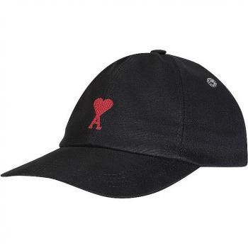 Ami Paris Black Embroidered Cap for Men - One Size