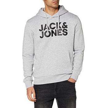 Jack & Jones Corp Logo Hoodie - Light Grey Melange - Men's Regular Fit