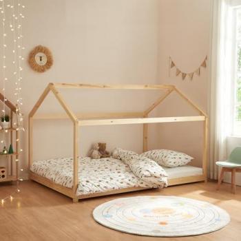 Cama Montessori para Niños Cerro en Forma de Casa de Madera de Pino 140x200 cm - Natural