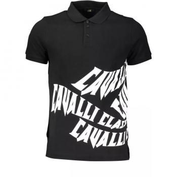Cavalli Class Black Cotton Polo Shirt - XL, Polo Shirts, male, Black, Size: XL Elegant Black Polo Shirt