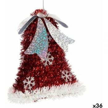 Adorno Navideño Colgante Campanas Espumillón Blanco Rojo 10,2 x 13 x 10,2 cm (36 Unidades)