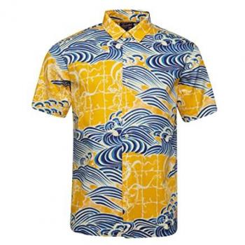 Camisa Hawaiana Vintage de Manga Corta para Hombre Superdry Azul y Amarillo 2XL Casual Modal