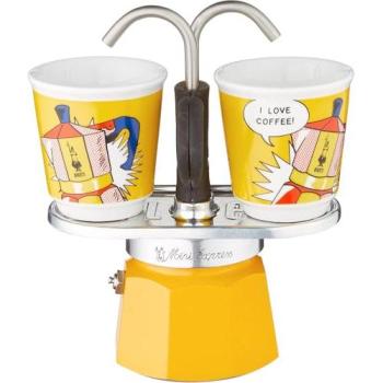 Cafetera Bialetti Mini Express Amarilla 2 Tazas Set Lichtenstein