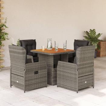 5-Piece Grey Poly Rattan Garden Dining Set with Cushions
