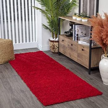 Alfombra Shaggy Moderna Roja 160x220 cm - Suave y Peluda, Alto Flor 37 mm