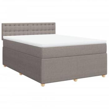 Cama box spring con colchón de muelles en tela gris taupe 140x190 cm