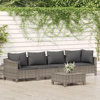 Set de muebles de jardín 5 pzas con cojines en ratán sintético gris