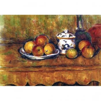 Todavía vida con botella de tibia de azúcar y manzanas por Paul Cezanne. 100% pintado a mano. Óleo sobre lienzo. Reproducción de alta calidad. Envío gratis