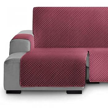 Vipalia - Funda Cubre sofá chaise longue acolchado, brazo corto o largo, protector antimanchas ajustable, modelo círculos, color rojo, diseñado para sofás chaise longue izquierdo de 240 cm