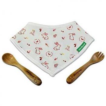 Miniland - Bandana y cubiertos de madera ECO Bunny - Babero y cubiertos de bebé sostenibles, colección EcoFriendly