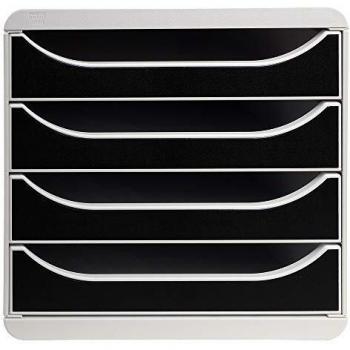 Exacompta 310014D - Módulo individual para documentos A4 + con 4 cajones, ultra-rígido y con stop de seguridad - 347x278x267 mm - BIG-BOX - Gris claro/negro