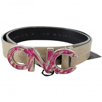 Costume National Beige Leather Pink Letter Logo Buckle Belt - 80 cm / 32 Inches