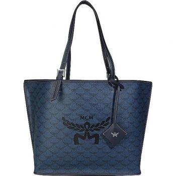 MCM Medium Dark Blue Himmel Lauretos Shopper Bag for Women