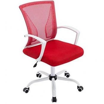 Silla de oficina ergonómica Tracy Innovative Ergonomics, color blanco y rojo, con diseño innovador, soporte lumbar ajustable, reposabrazos regulables, altura de asiento ajustable, base giratoria y ruedas para fácil movilidad